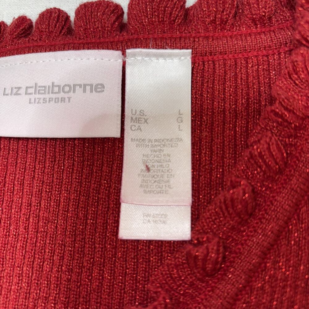 Vintage Liz Claiborne Red Shimmer Ruffle Trim Long Sleeve Sweater L Grannycore - Picture 8 of 13